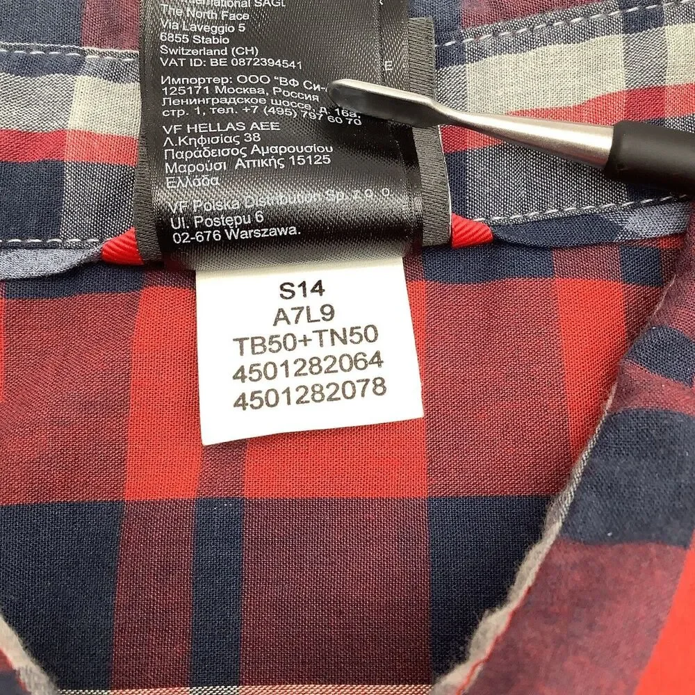 The North Face Mens Short Sleeve Snap‎ Button Shirt Red Plaid Size Large